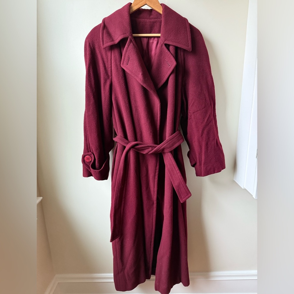 Vintage Burgundy Long Coat Old Money Classic Elegant Cozy Feminine Belted 6